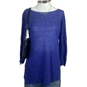 Eileen Fisher Sheer Knit‎ Tunic Top Womens XXS Blue Long Sleeve Lightweight